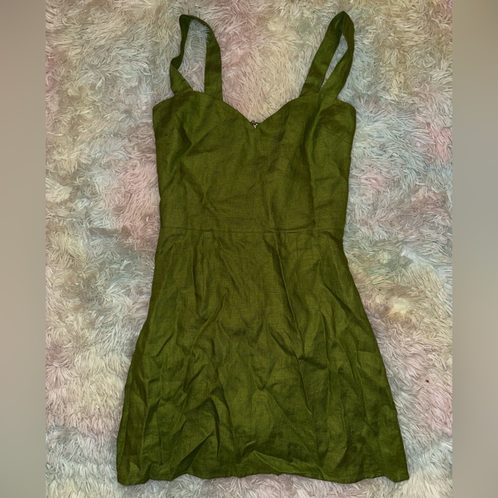 New Reformation Miso Linen Green Mini Dress Size 2 - Picture 2 of 7